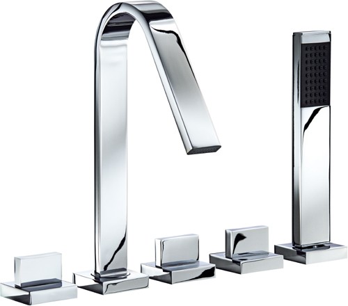 5 Tap Hole Bath Shower Mixer Tap With Shower Kit (Chrome). additional image