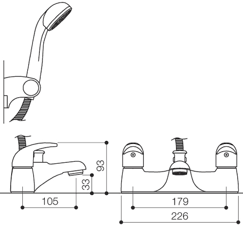 Bath Shower Mixer Tap With Shower Kit (Chrome). additional image