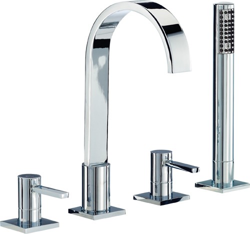 4 Tap Hole Bath Shower Mixer Tap With Shower Kit (Chrome). additional image