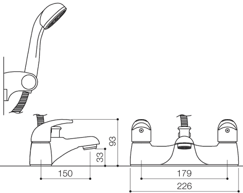 Bath Shower Mixer Tap With Shower Kit (Chrome). additional image