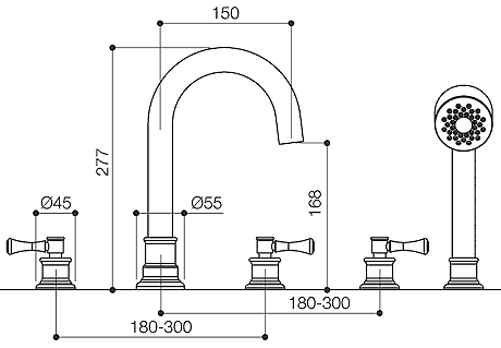 5 Tap Hole Bath Shower Mixer Tap With Shower Kit (Chrome). additional image