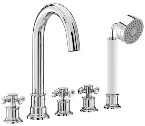 5 Tap Hole Bath Shower Mixer Tap With Shower Kit (Chrome). additional image