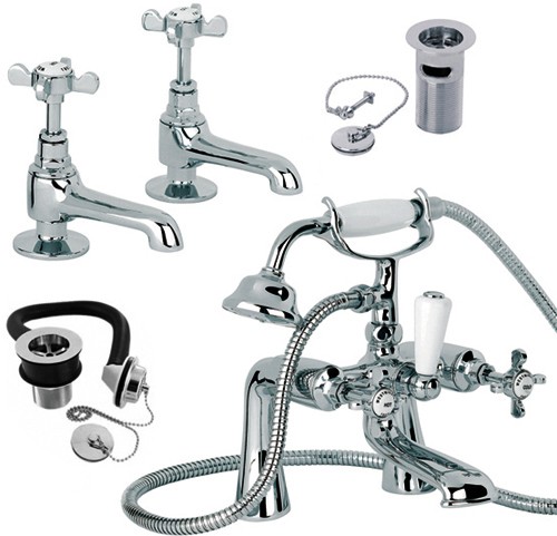 Basin & Bath Shower Mixer Tap Pack With Wastes. additional image