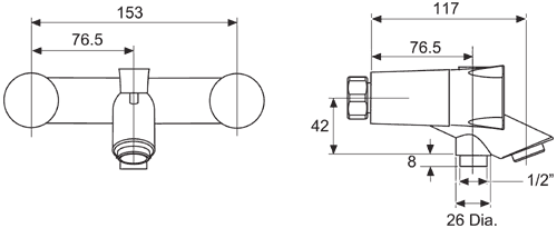 Wall Mounted Bath Shower Mixer Tap (Chrome). additional image