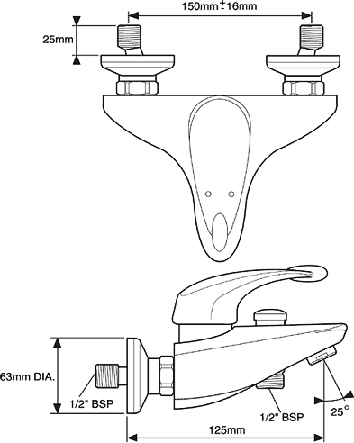 Wall Mounted Bath Shower Mixer Tap With Shower Kit (Chrome). additional image