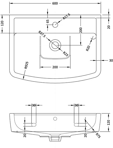 Bliss 600mm Basin & Pedestal (1 Tap Hole). additional image