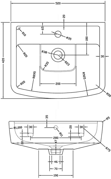 Bliss 520mm Basin & Pedestal (1 Tap Hole). additional image