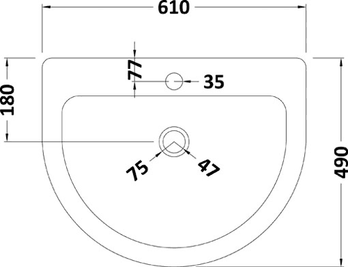 Solace 610mm Basin & Pedestal (1 Tap Hole). additional image