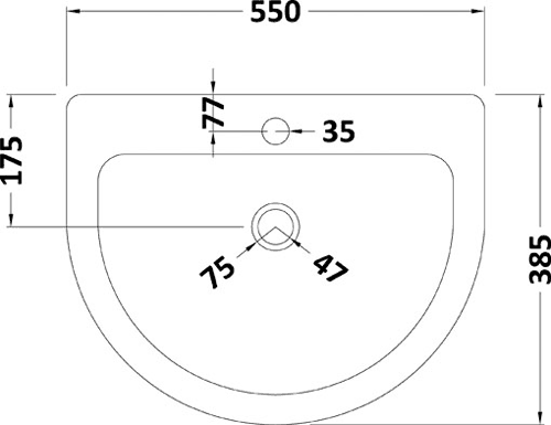 Solace 550mm Basin & Pedestal (1 Tap Hole). additional image