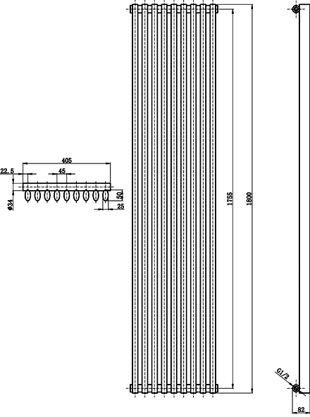 Cypress 5527 BTU Radiator (Black). 1800x405mm. additional image