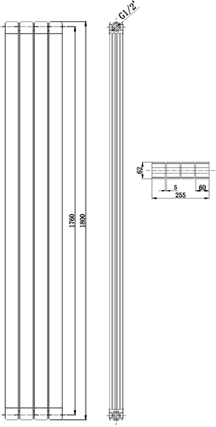 Myrtle Vertical Radiator (Silver). 255x1800mm. 4105 BTU. additional image