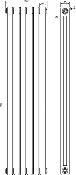 Peony Double Radiator. 6702 BTU (White). 1800mm Tall. additional image