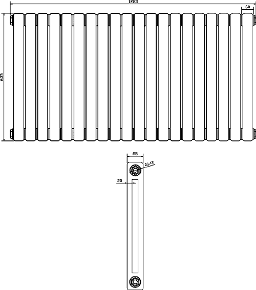 Peony Double Radiator. 7108 BTU (Anthracite). 1223x635mm. additional image