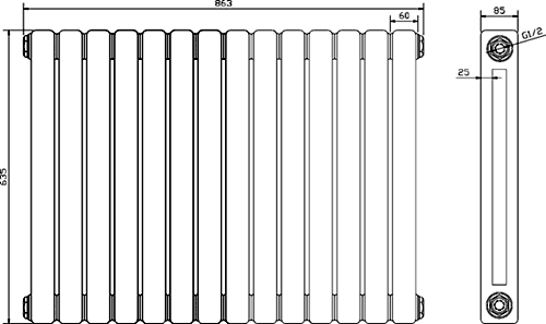 Peony Double Radiator. 5108 BTU (Anthracite). 863x635mm. additional image