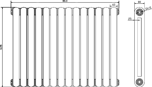 Salvia Double Radiator. 5108 BTU (Anthracite). 863x635mm. additional image