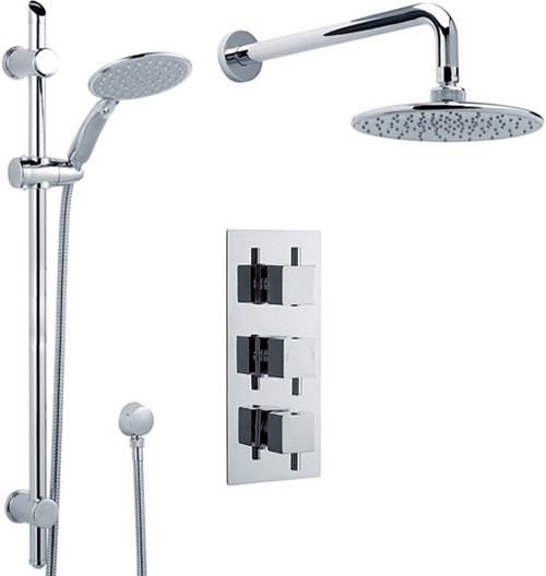 Triple Thermostatic Shower Valve, Slide Rail Kit, Head & Arm. additional image