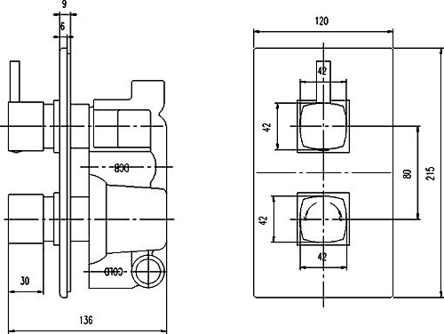 Twin Concealed Thermostatic Shower Valve (Chrome). additional image