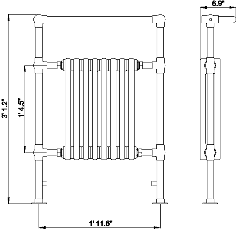 Harrow Traditional Heated Towel Rail. 673x965mm. 3520 BTU. additional image