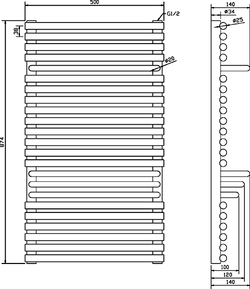 Radiator With Built In Towel Rails (White). 500x875mm. additional image