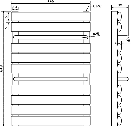 Radiator With Built In Towel Rails (White). 445x650mm. additional image