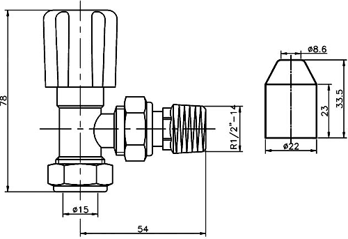 Angled Radiator Valves (Pair, Chrome). additional image