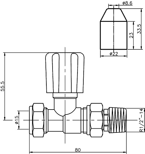 Straight Radiator Valves (Pair, Chrome). additional image