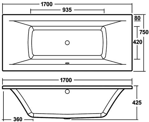 Asselby Double Ended Acrylic Bath. 1700x750mm. additional image