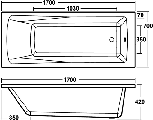 Linton Single Ended Acrylic Bath. 1700x700mm. additional image