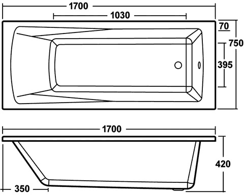 Linton Single Ended Acrylic Bath. 1700x750mm. additional image