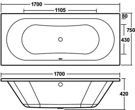 Otley Double Ended Acrylic Bath. 1700x750mm. additional image