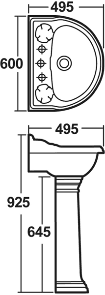 Ryther 600mm Basin & Pedestal (1 Tap Hole). additional image