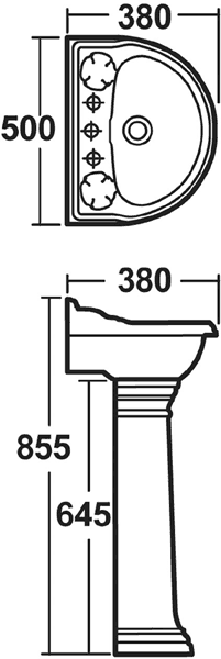 Ryther 500mm Basin & Pedestal (2 Tap Holes). additional image