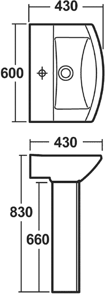 Asselby 600mm Basin & Pedestal (1 Tap Hole). additional image