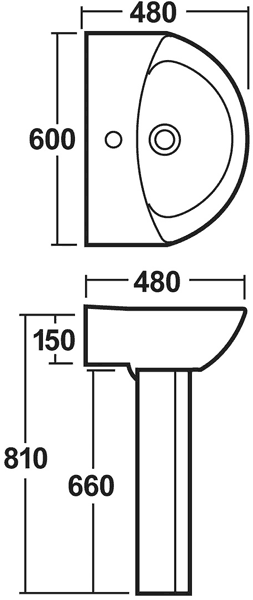 Knedlington 600mm Basin & Pedestal (1 Tap Hole). additional image