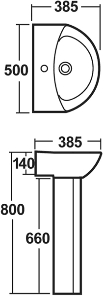 Knedlington 500mm Basin & Pedestal (1 Tap Hole). additional image