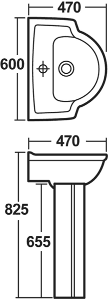 Linton 600mm Basin & Pedestal (1 Tap Hole). additional image