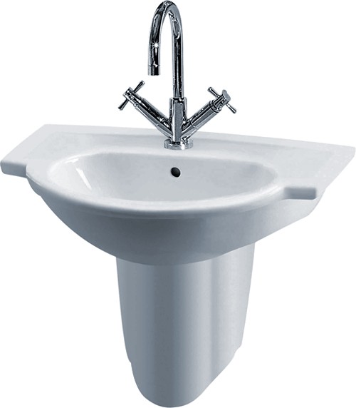 Linton 600mm Wall Hung Basin & Semi Pedestal (1 Tap Hole). additional image