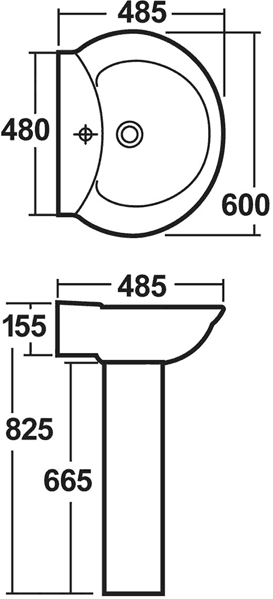 Otley 600mm Basin & Pedestal (1 Tap Hole). additional image