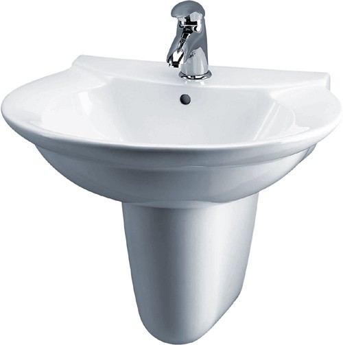 Otley 600mm Wall Hung Basin & Semi Pedestal (1 Tap Hole). additional image