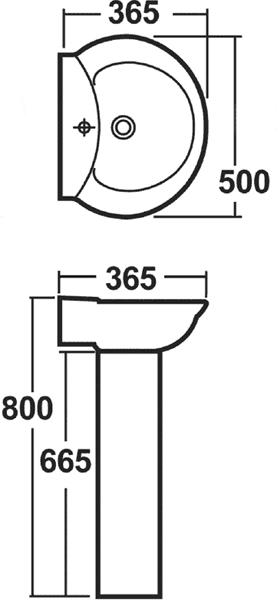 Otley 500mm Basin & Pedestal (1 Tap Hole). additional image