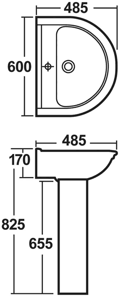 Barmby 600mm Basin & Pedestal (1 Tap Hole). additional image