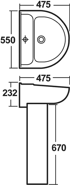 Melbourne 500mm Basin & Pedestal (1 Tap Hole). additional image