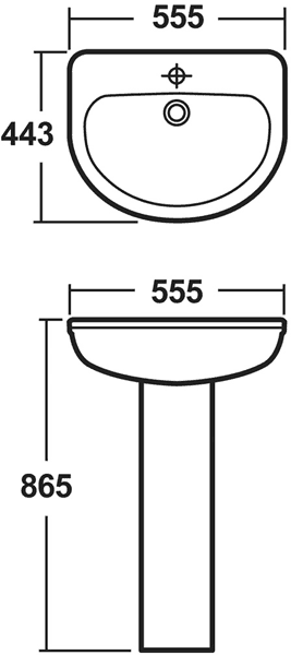 Ivo 550mm Basin & Pedestal (1 Tap Hole). additional image