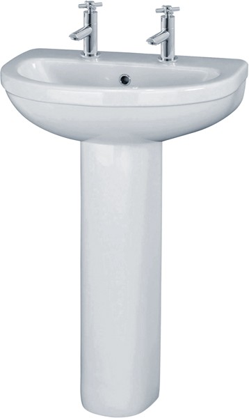 Ivo 550mm Basin & Pedestal (2 Tap Holes). additional image