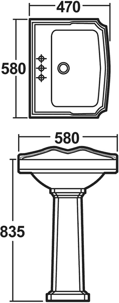 Legend 580mm Basin & Pedestal (2 Tap Holes). additional image