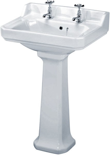 Carlton 600mm Basin & Pedestal (2 Tap Holes). additional image