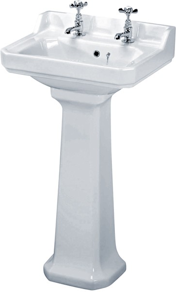 Carlton 500mm Basin & Pedestal (2 Tap Holes). additional image