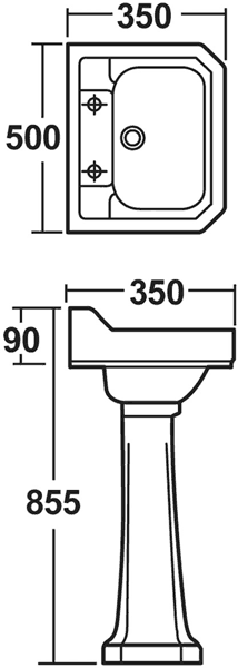 Carlton 500mm Basin & Pedestal (2 Tap Holes). additional image