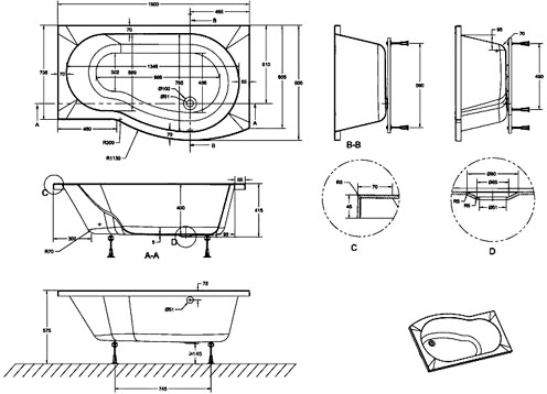 Shower Bath With Screen & Panels (1500mm, Right Handed). additional image