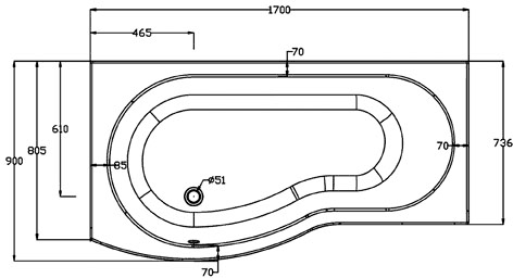 Shower Bath With Screen & Panels (1700mm, Left Handed). additional image